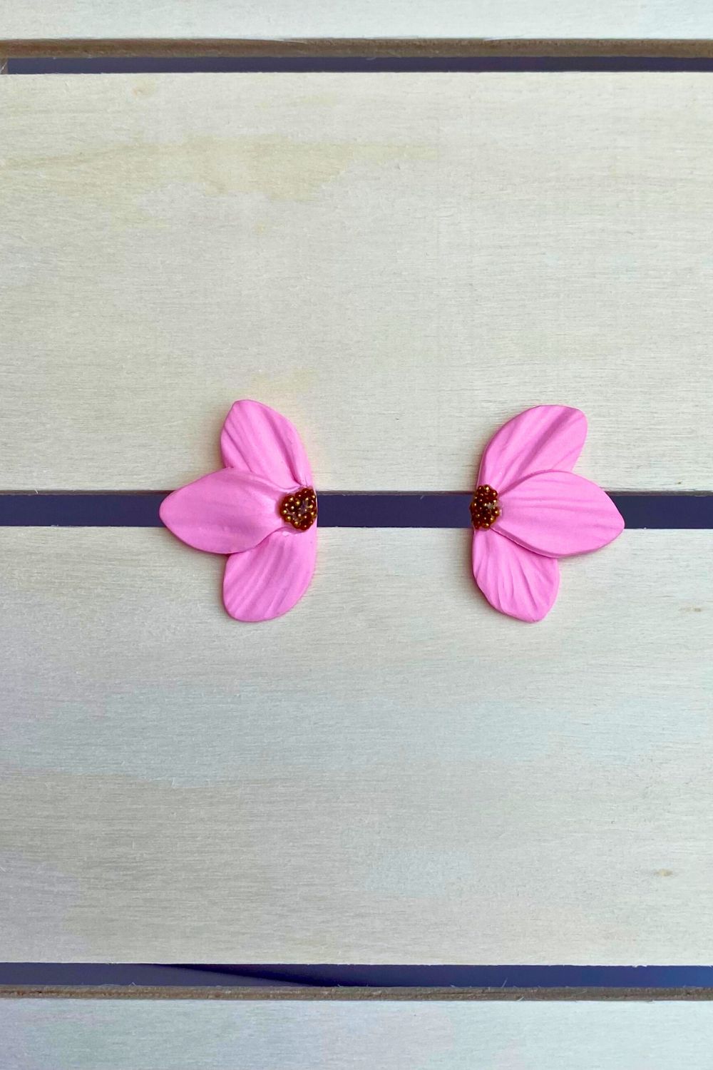 Sculpted Half Flower Studs - Spring Pink