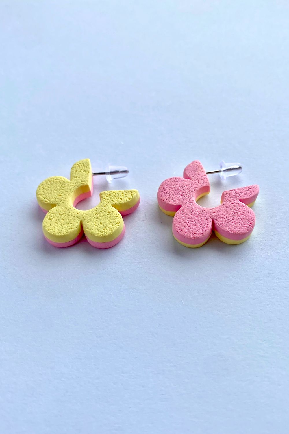 5-petal Daisy Hoops (Large) - Pink + Yellow