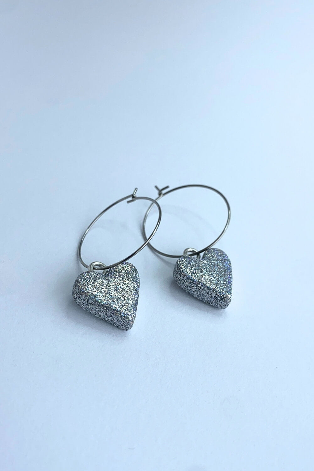 Sparkle Heart Charm Hoops