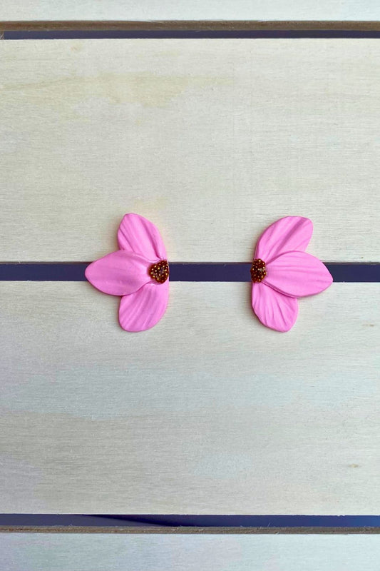 Sculpted Half Flower Studs - Spring Pink