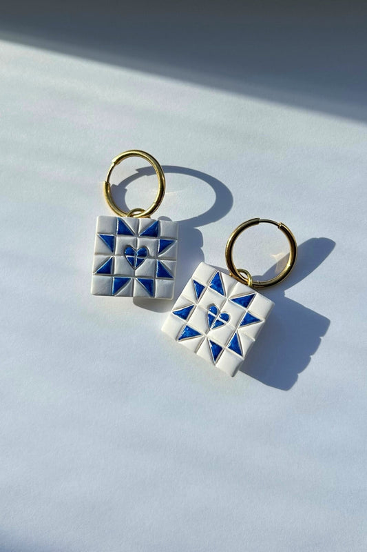 Tile Heart Charm (Blue/White)