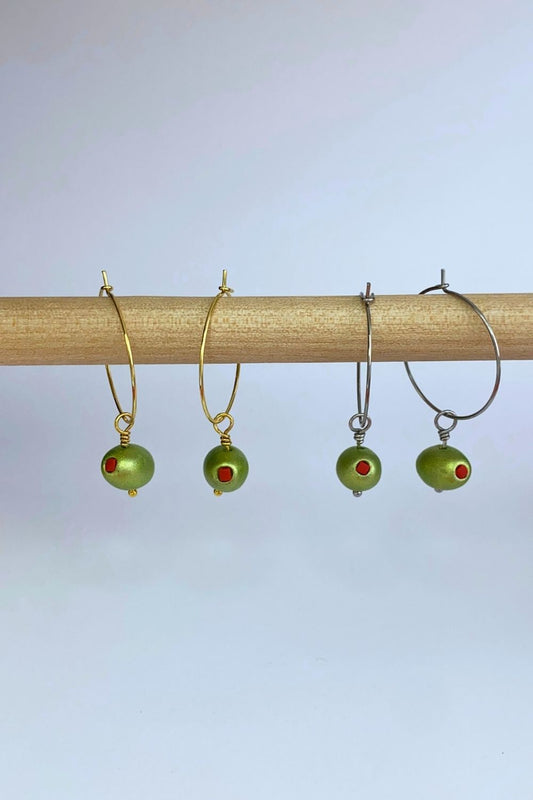 Mini "Olive You" Charm Hoops